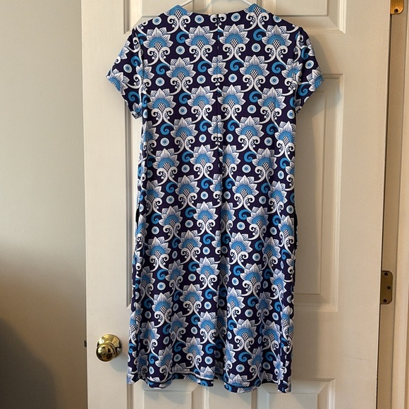 J. McLaughlin Blue and White Patterned Stretchy Dress - S - Picture 5 of 9
